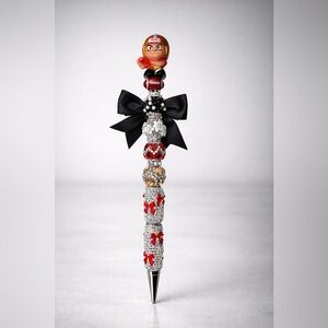 49ers Crystal & Red Bow Rhinestone Beaded Pen with Black Satin Bow
